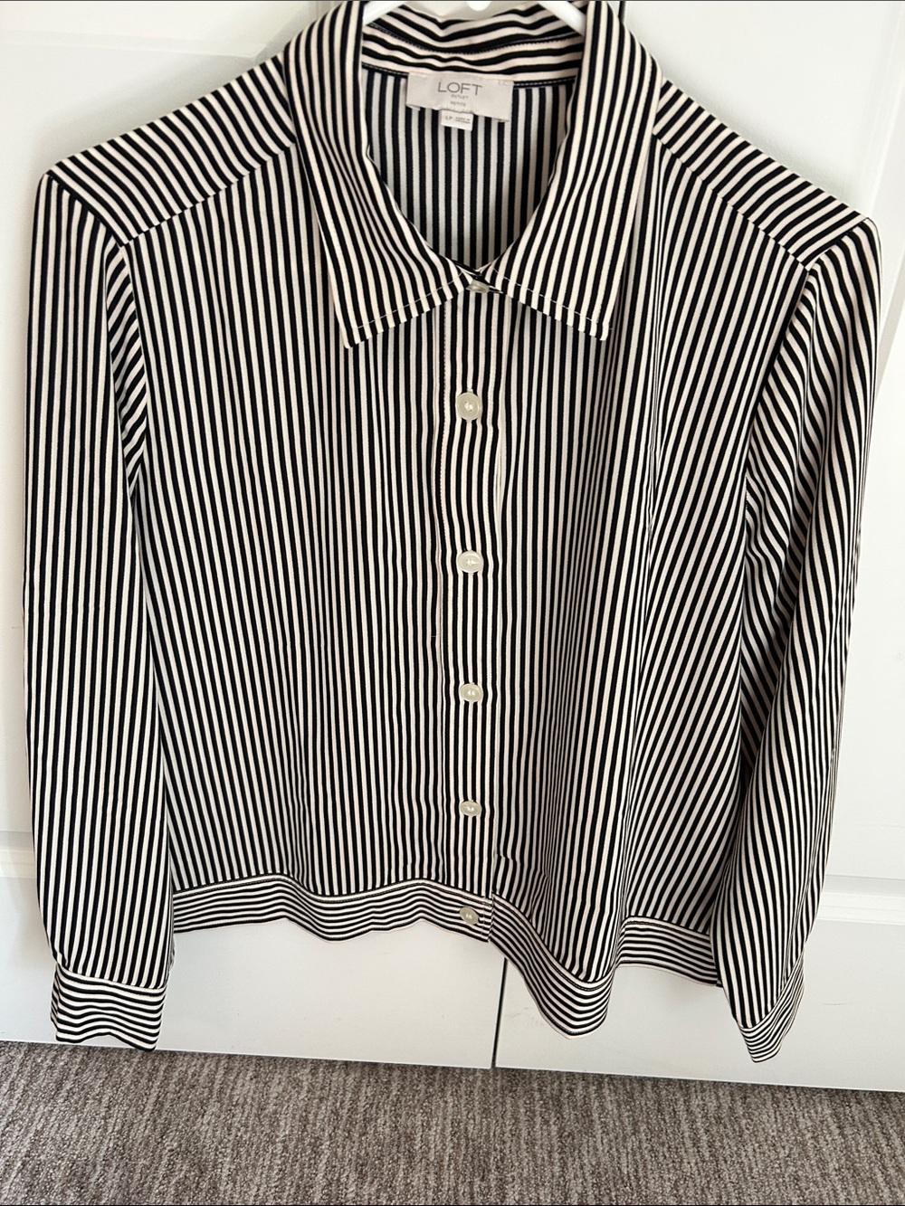 LOFT Black and White Striped Button-Front Shirt
